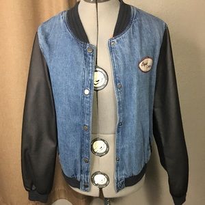 Denim Jacket W/ Faux Leather Sleeves